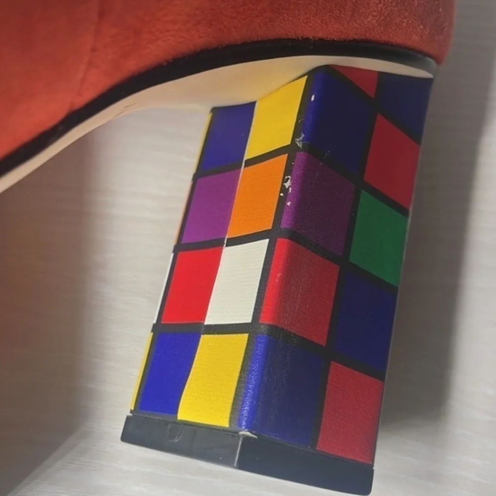 Katy Perry Rubix Cube Chunky High Heel The Caitlin Pop Art Trendy Peep Toe Shoes
